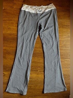 Lioness White Lace-Trimmed Gingham Pants